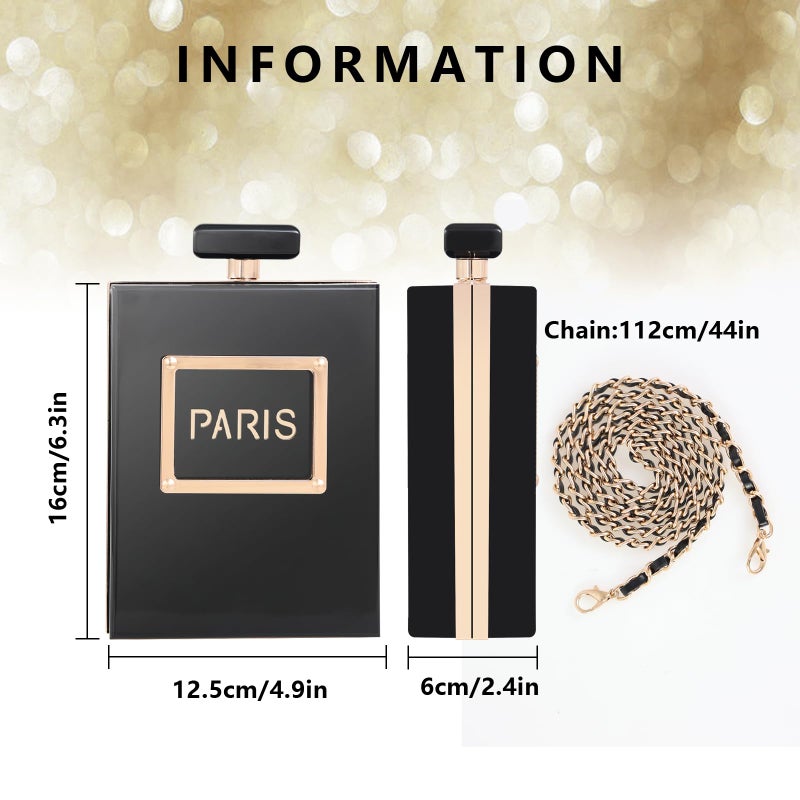 WJCD Clear Purses for Women Paris Perfume Shaped Black Purse Evening Bags Vintage Banquet Handbag (Black) - Image 2